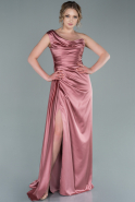 Длинное Атласное Выпускное Платье Пыльно-розовый ABU2173