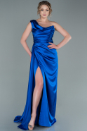 Длинное Атласное Выпускное Платье Ярко-синий ABU2734