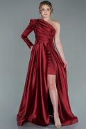 Длинное Атласное Вечернее Платье Бордовый ABU2381