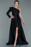 Длинное Атласное Вечернее Платье Черный ABU2381