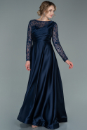 Длинное Атласное Вечернее Платье Темно-синий ABU2382