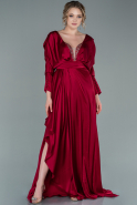 Длинное Атласное Вечернее Платье Бордовый ABU2384
