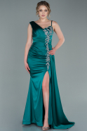 Длинное Атласное Вечернее Платье Изумрудно-зеленый ABU2385