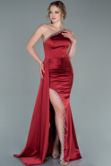 Длинное Атласное Вечернее Платье Бордовый ABU2386