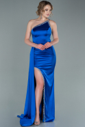 Длинное Атласное Вечернее Платье Ярко-синий ABU2386