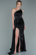 Длинное Атласное Вечернее Платье Черный ABU2386