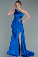 Длинное Атласное Вечернее Платье Ярко-синий ABU2387