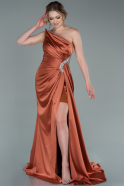 Длинное Атласное Вечернее Платье Цвет корицы ABU2387