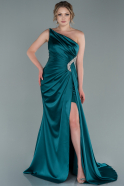 Длинное Атласное Вечернее Платье Изумрудно-зеленый ABU2387
