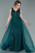 Длинное Вечернее Платье Изумрудно-зеленый ABU2392