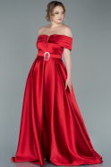 Длинное Атласное Вечернее Платье красный ABU2396