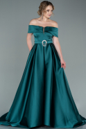 Длинное Атласное Вечернее Платье Изумрудно-зеленый ABU2396
