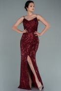 Длинное Чешуйчатое Вечернее Платье Бордовый ABU2398