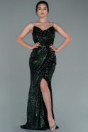 Длинное Чешуйчатое Вечернее Платье Изумрудно-зеленый ABU2398