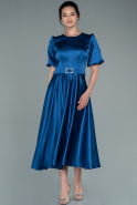 Миди Атласное Пригласительное Платье Индиго ABK1407