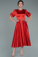 Миди Атласное Пригласительное Платье красный ABK1407