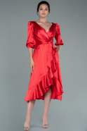 Миди Атласное Пригласительное Платье красный ABK1409