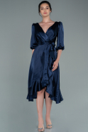 Миди Атласное Пригласительное Платье Темно-синий ABK1409