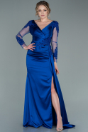 Длинное Атласное Вечернее Платье Ярко-синий ABU2401
