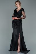 Длинное Атласное Вечернее Платье Черный ABU2401