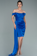 Короткое Атласное Платье Ярко-синий ABK1039