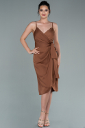 Короткое Атласное Платье Светло-коричневый ABK1416
