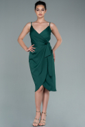 Короткое Атласное Платье Изумрудно-зеленый ABK1416