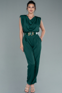 Сатиновое Платье На Приглашение Изумрудно-зеленый ABT073