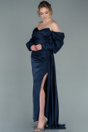 Длинное Атласное Выпускное Платье Темно-синий ABU2402