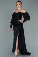 Длинное Атласное Выпускное Платье Черный ABU2402
