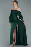 Длинное Атласное Выпускное Платье Изумрудно-зеленый ABU2402