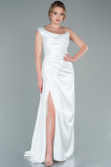 Длинное Атласное Выпускное Платье Белый ABU2173