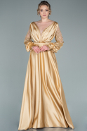 Длинное Атласное Вечернее Платье Золотой ABU2348