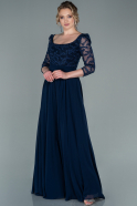Длинное Шифоновое Вечернее Платье Темно-синий ABU2404