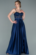 Длинное Атласное Вечернее Платье Темно-синий ABU2405