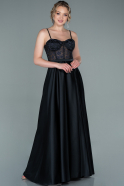 Длинное Атласное Вечернее Платье Черный ABU2405