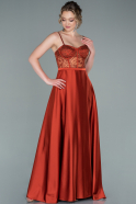 Длинное Атласное Вечернее Платье Цвет корицы ABU2405