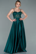 Длинное Атласное Вечернее Платье Изумрудно-зеленый ABU2405
