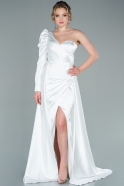 Длинное Атласное Вечернее Платье Белый ABU1715