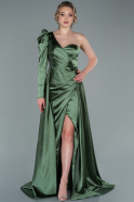 Длинное Атласное Вечернее Платье Хаки ABU1715