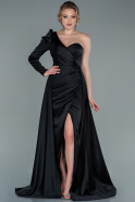 Длинное Атласное Вечернее Платье Черный ABU1715