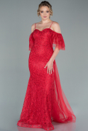 Длинное Кружевное Вечернее Платье красный ABU2409