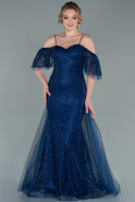 Длинное Кружевное Вечернее Платье Темно-синий ABU2409
