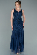 Длинное Вечернее Платье Из Кружева Темно-синий ABU2410