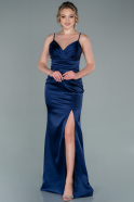 Длинное Атласное Выпускное Платье Темно-синий ABU2412