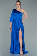 Длинное Атласное Вечернее Платье Ярко-синий ABU2230