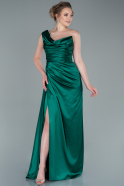 Длинное Атласное Выпускное Платье Изумрудно-зеленый ABU2734