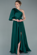 Длинное Атласное Выпускное Платье Изумрудно-зеленый ABU2415