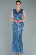Длинное Чешуйчатое Вечернее Платье Индиго ABU2142