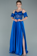 Длинное Атласное Вечернее Платье Ярко-синий ABU2417